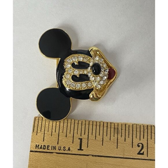 Crystal Enamel Mickey Head Brooch Signed Disney Vintage - Picture 3 of 6